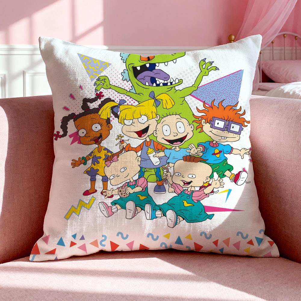 Cartoon R-Rugrats Cushion Cover Breathable Linen Pillowcase Summer Odorless Eco-Friendly Invisible Zipper Washable