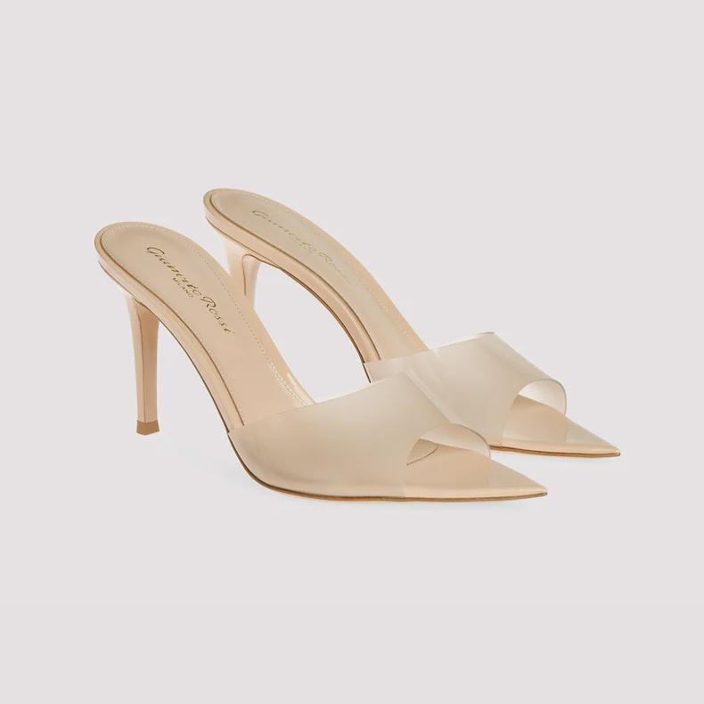 Women's Nude Transparent Stiletto Slippers - Comfortable, Open-Toe High Heels for Outdoor Wear