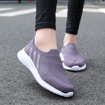 Fashion Women's Slip-On Flat Bottom Shoes Breathable Mesh Upper Cross-Border Knitted Casual Footwear Low Heel Non-Slip Comfortable