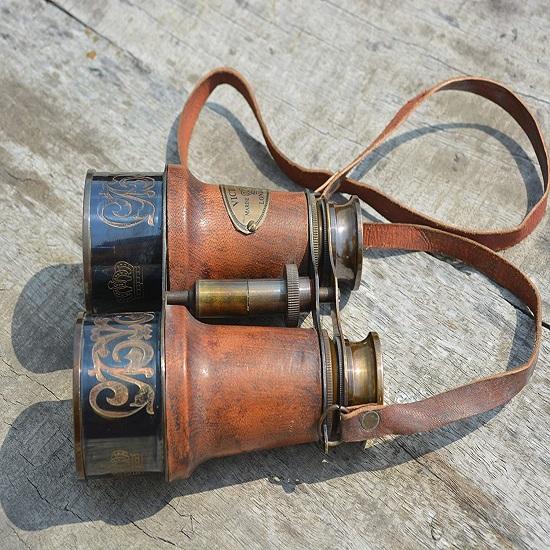 Viktorianisches Marine-Fernglas aus Leder und Messing, Seemannsinstrument, London, 1915