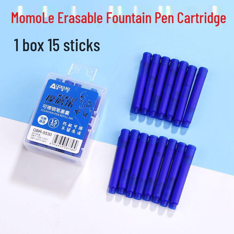 M&G 15-piece Erasable Crystal Blue Fountain Pen Refill Cartridges [1 box of 15 pieces]