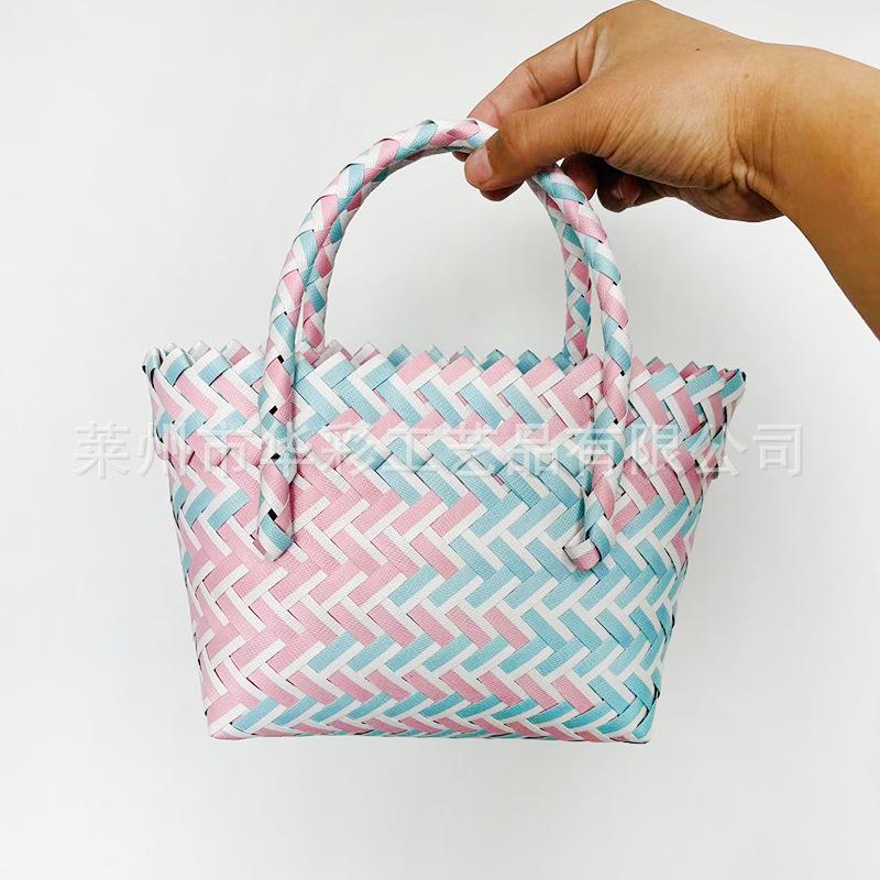 Woven Bag Gift Photo Decoration Handbag Plastic Woven Color Matching Women's Bag Hand Bag