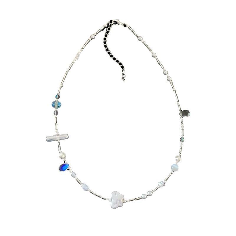 Niche Design Sense Irregular Pearl Crystal Necklace Female Simple Versatile Temperament Retro Personalized Neck Chain Collarbone Chain