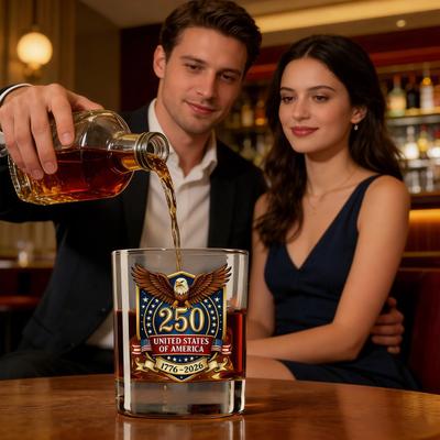 Yousheng America 250th Anniversary Glass We The People Whiskey Glass Liquor Bourbon Cocktail Glass Patriotic Gift for Father's Day or Veterans