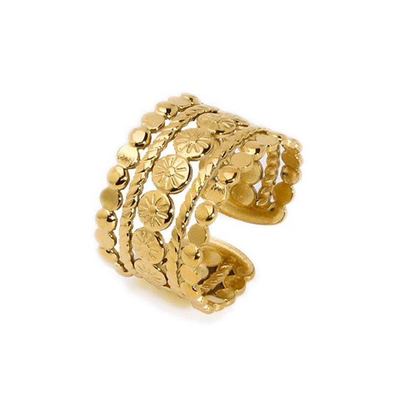 18K Gold-Plated Adjustable Stainless Steel Ring for Women - Simple, Trendy Jewelry Design
