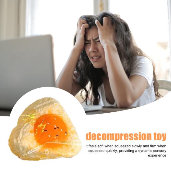 Egg Yolk Rice Ball Squeeze Toy Stress Relief Triangle Rice Ball Sensory Toy Soft Stretchy Decompression Simulated Food Fidget Toy