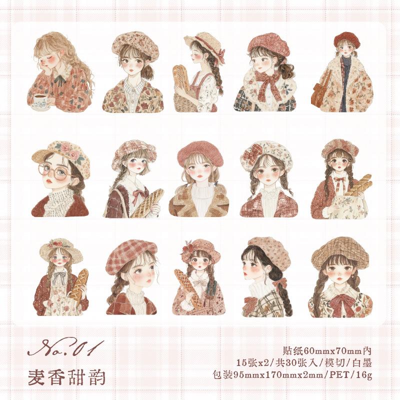 15Pcs Set Sweet Girl Stickers Candy Color Outfit Removable Adhesive Laptop Tablet Decor Decals