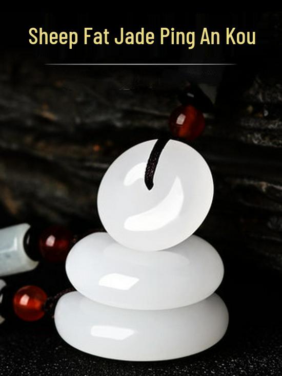 Certified Unisex Hotan Mutton Fat White Jade Pingan Kou Pendant Small 20mm