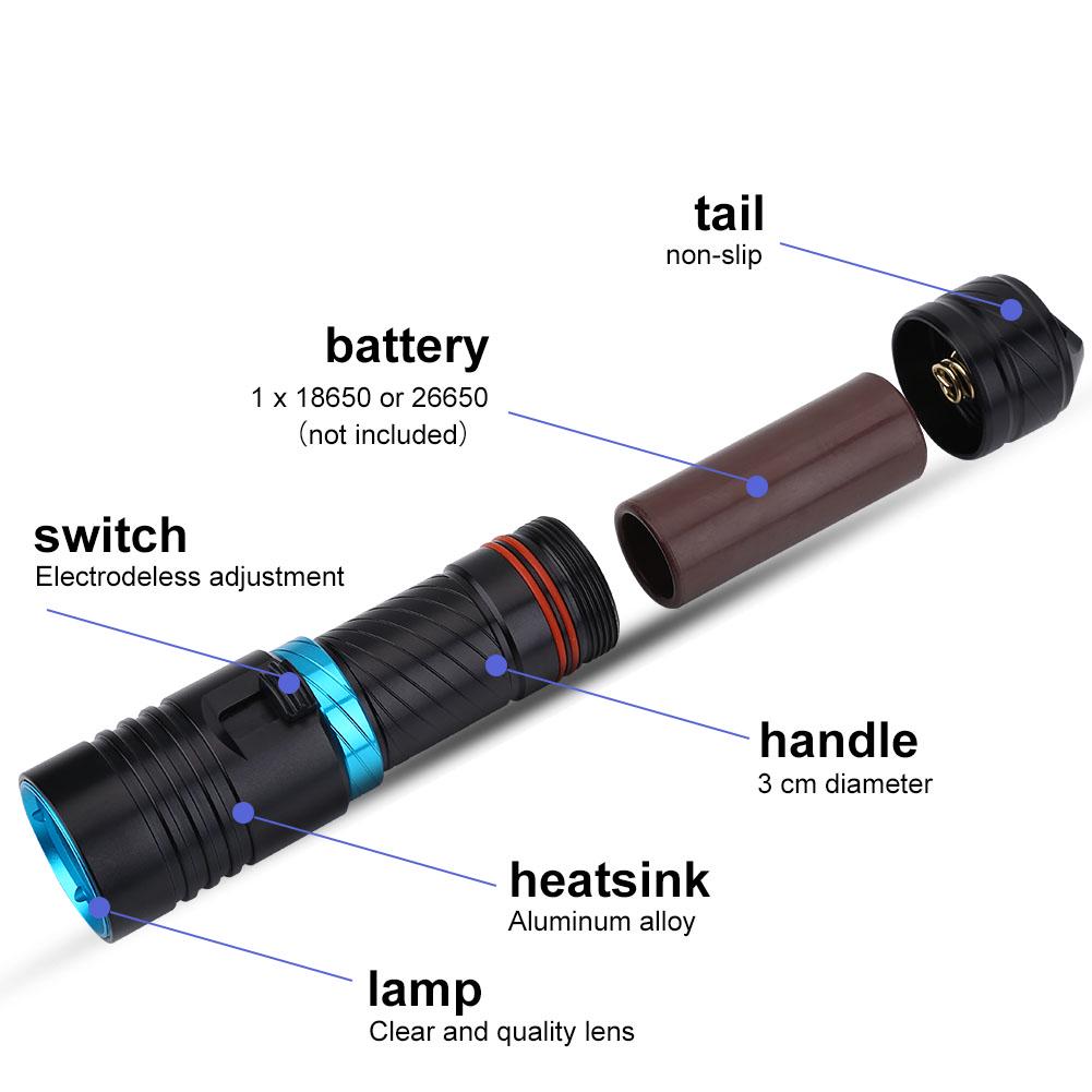 50m Outdoor Underwater Portable LED Torch Aluminium Alloy Waterproof Flahlight Lamp