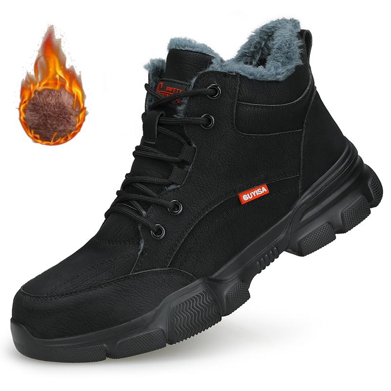 

Черные кожаные зимние плюшевые защитные рабочие ботинки для мужчин, водонепроницаемые, устойчивые к проколам, с защитой от давления, рабочая обувь, неубиваемая обувь со стальным носком 37