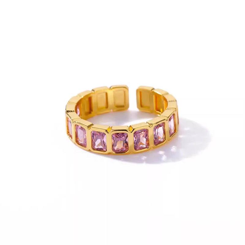 European and American Light Luxury Geometric Colorful Zircon Open Ring Exaggerated High-end Retro Ring
