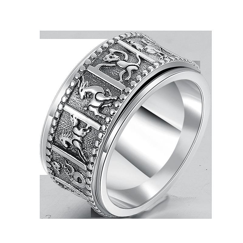 Men's Rotating Index Finger Ring - S925 Sterling Silver, Retro Thai Style, Fashionable Jewelry