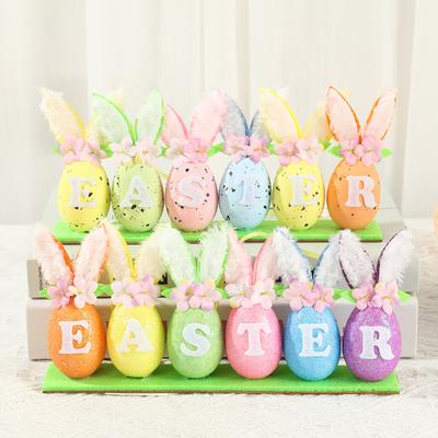 Easter Bunny Egg Ornaments Colorful Foam Easter Eggs with Bunny Ear for Tree Wall Door Window Spring Party Decoration