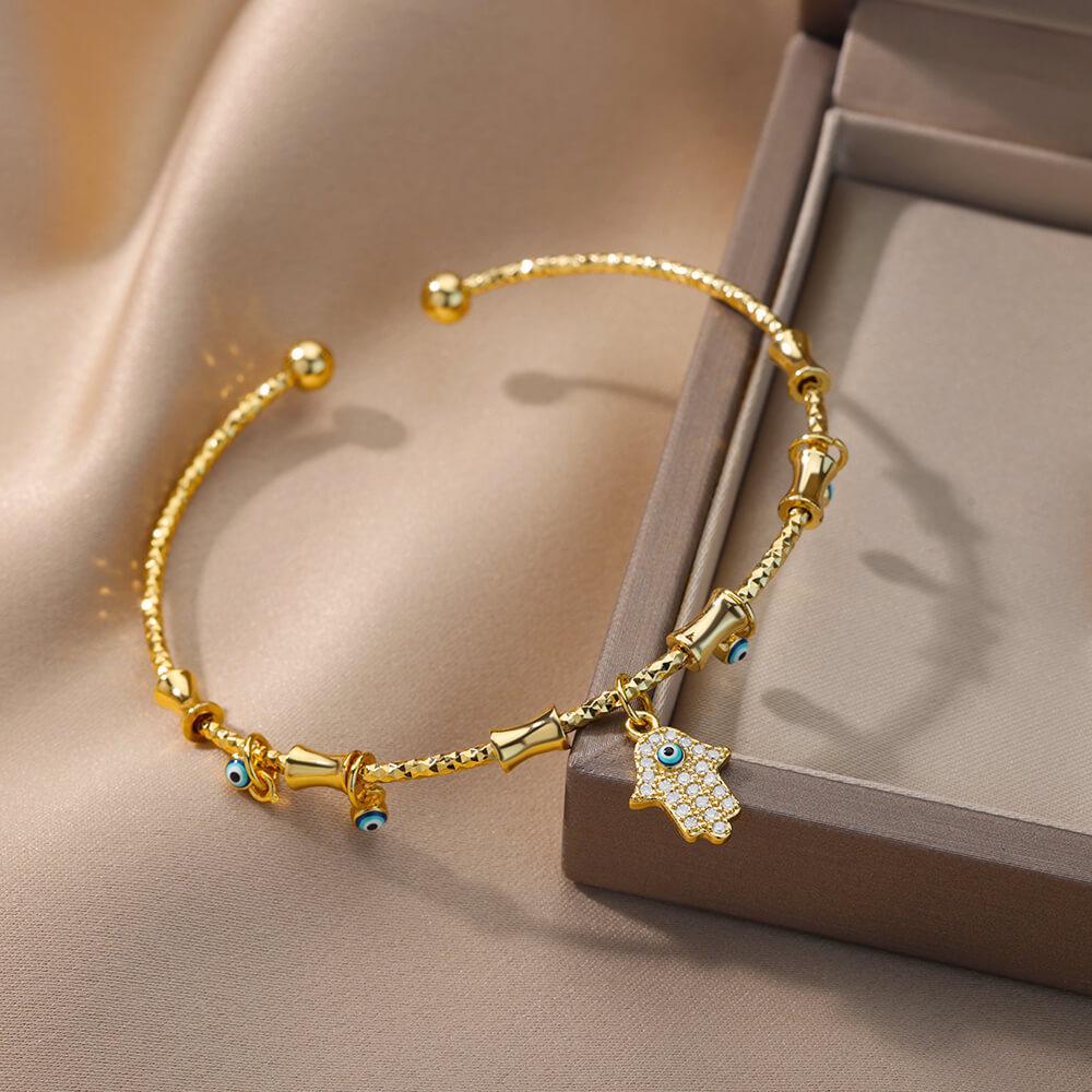 18K Gold Geometric Blue-Eyed Evil Eye Bracelet - Colorful and Versatile.