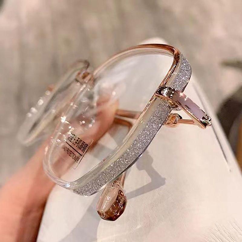 Anti-Blue Light Square Metal Glitter Frame Reading Glasses Gafas Women  Optical Eyewear Anti-Blue Light Mirror