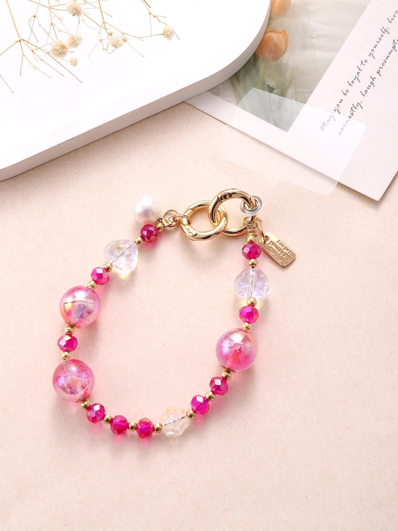 New Crystal Love Beaded Phone Pendant, Phone Case Hanging Accessories, Colored Pearl Handheld Chain with Transparent Card ABS