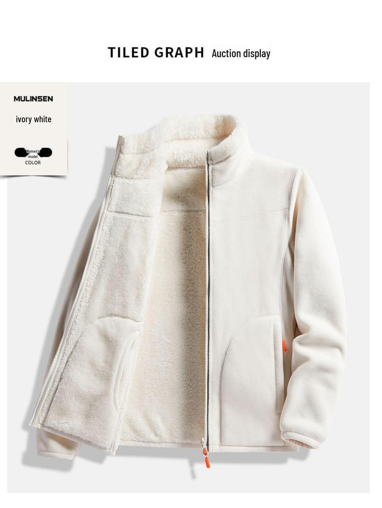 Dámská oboustranná bunda z velbloudí vlny Huagang - Podzimní/zimní silný kardigan z korálového fleecu