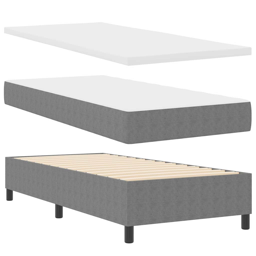 LED Box Spring Bed in Light Grey and White 80 x 200 cm Cord Fabric