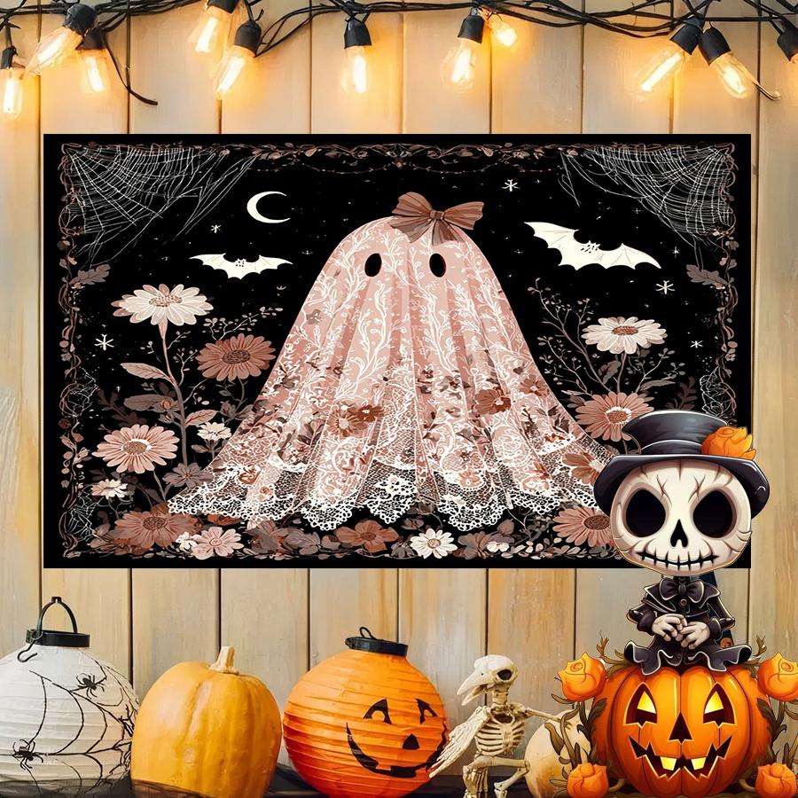 

Spooky Floral Ghost Tapestry Background Cloth Hanging Cloth Bedroom Bedside Decorative Wall Cloth Rental Dormitory Tapestry 74x94cm(29x37in)