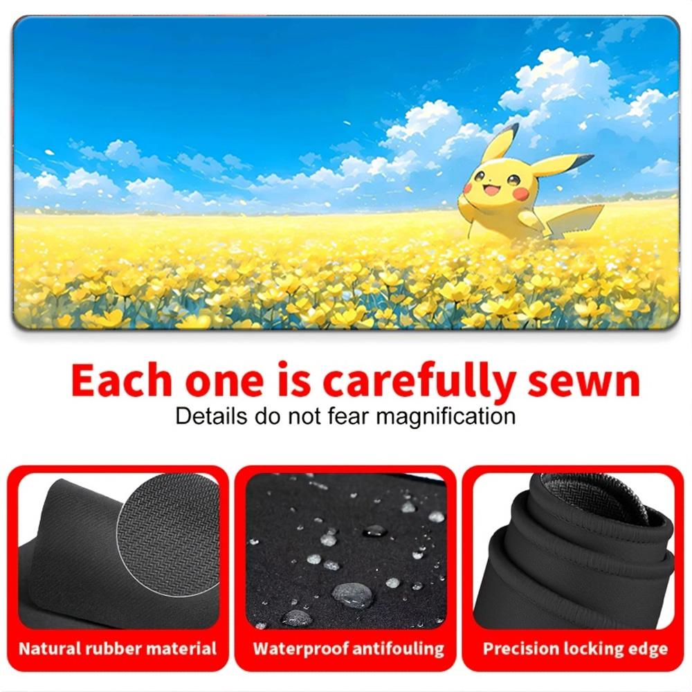 Anime Ash Pikachu Reading Together Gaming Mouse Pad with NonSlip Base 40x80x0.2cm