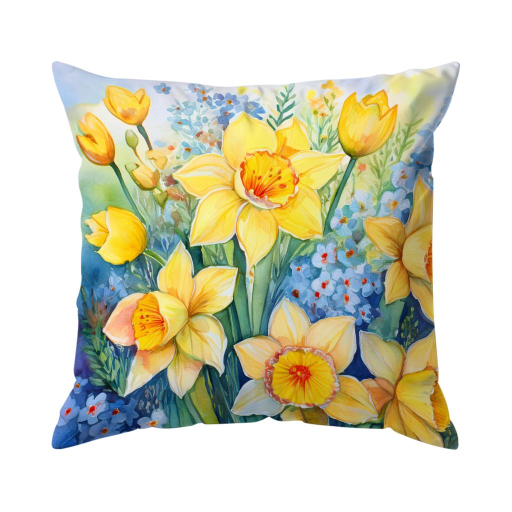 Blue And Yellow Flower Pillowcases Bedroom Living Room Sofa Home Decor Polyester Cushion Cover With Zipper