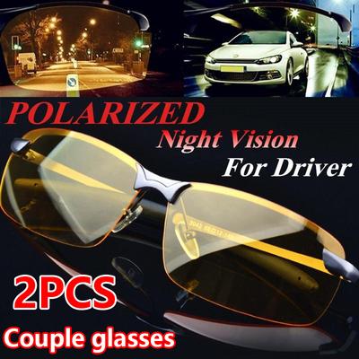 2Pcs Couple Glasses Anti-Glare Metal Night Vision Glasses Unisex Sunglasses Driver Eyewear Goggles Accessories Non Polarized Glasses