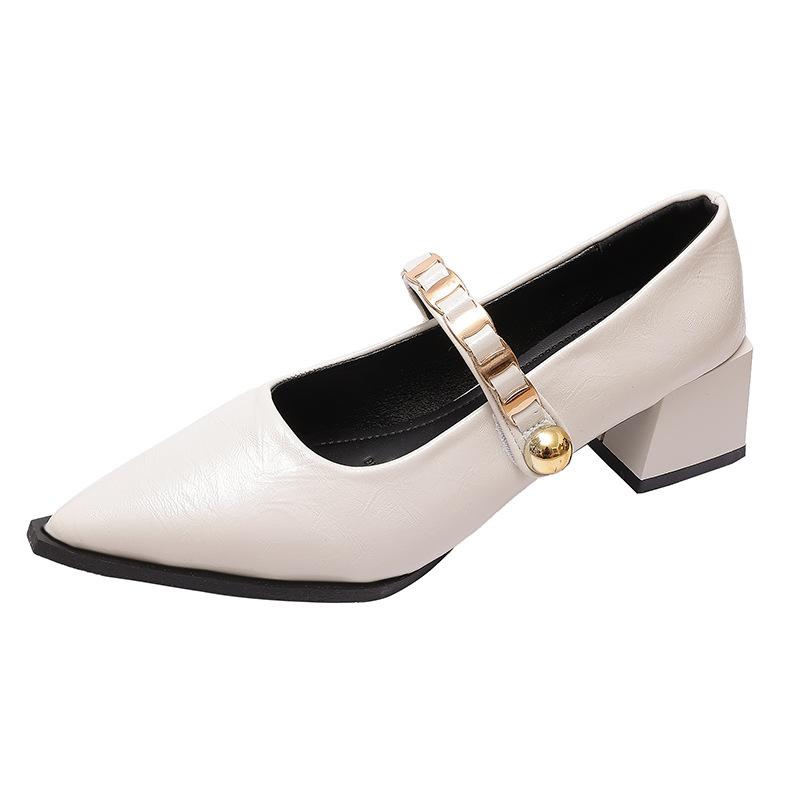 Francouzské baleríny s hranatou špičkou, malé kožené boty, 2025 nové s mašlí, s lehkým výkrojem, retro silný podpatek, boty Mary Jane pro ženy