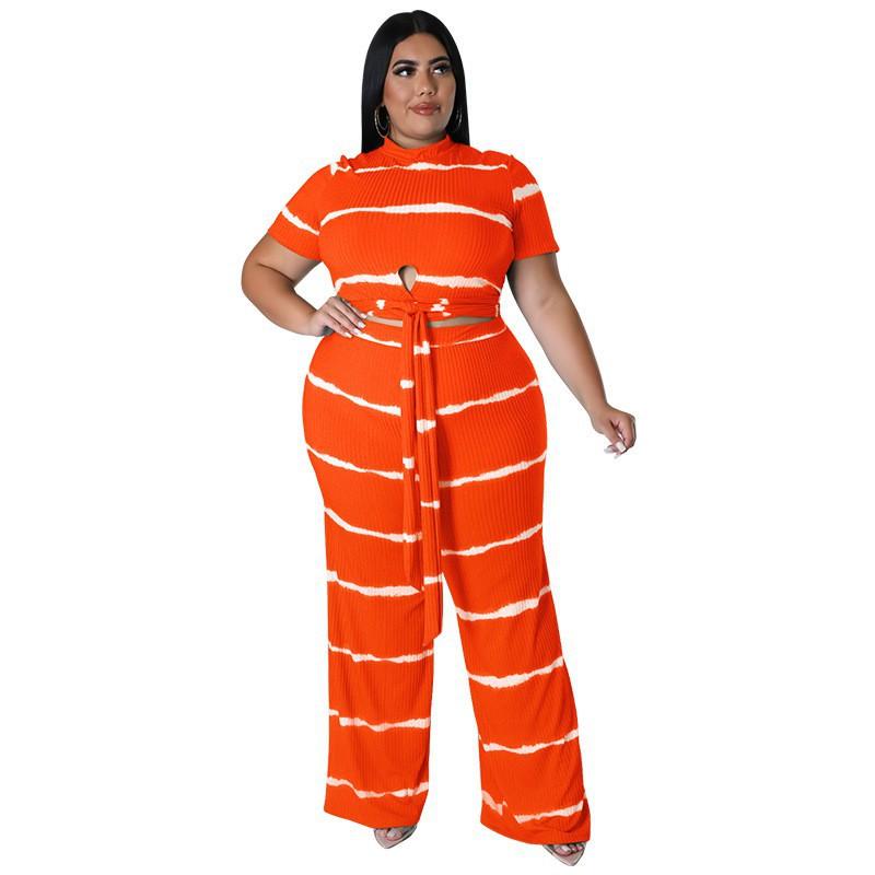 MY988 Plus Size Womens Knit 2-Piece Set With Ribbed Crew Neck Adjustable Tie Detail Casual Outfit In Multiple Colors