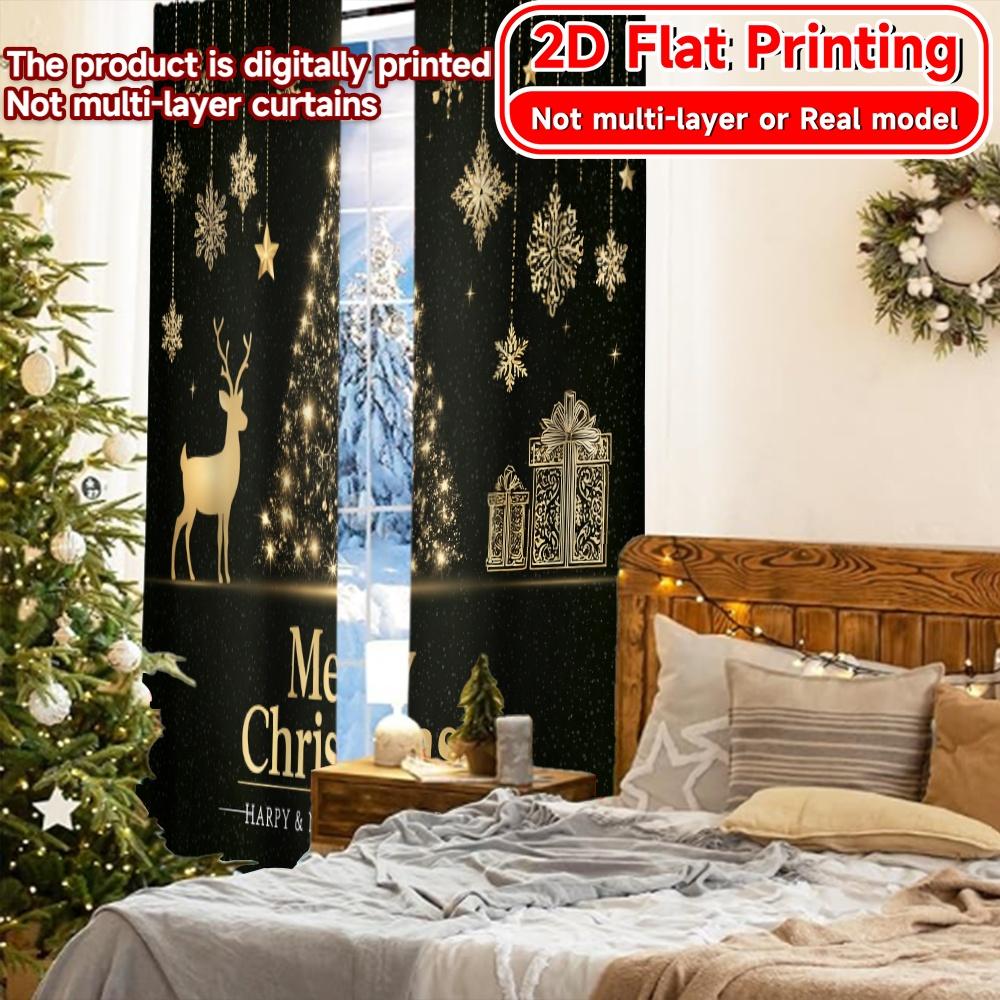 Set aus 2 flachen Druckvorhängen ohne Stange Merry Christmas Dekorationsdesign Valentinstag Feiertag Vielseitig Hergestellt aus Polyester