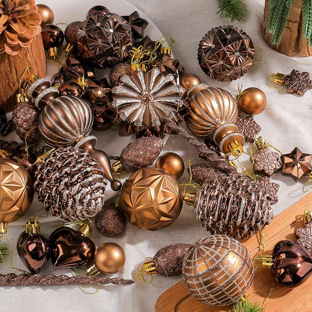 53 Peças Decorações de Árvore de Natal de Outono Bolas Inquebráveis Marrom Cobre Dourado Enfeites de Natal Para Colheita de Outono Inverno