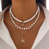 Starfish Soft Clay Imitation Pearl Necklace Set, European and American Spring and Summer Trendy Fashion Accessories for Beach Travel and Photography