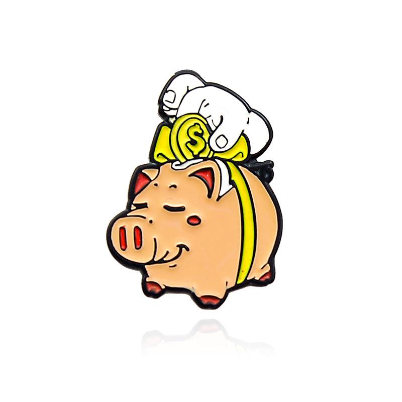 Cartoon Cute Squinting Chubby Pig Money Box Enamel Pin Badge
