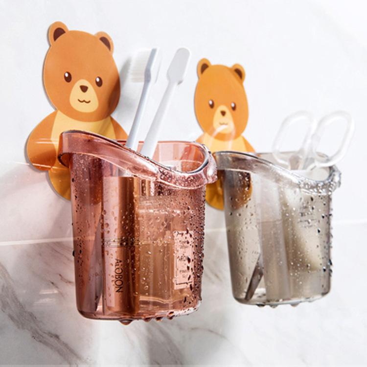 Toilet Bear Hug Toothbrush Cup Toothpaste Storage Rack Bathroom Non-punching Wall-mounted Drain Bear Storage Cup