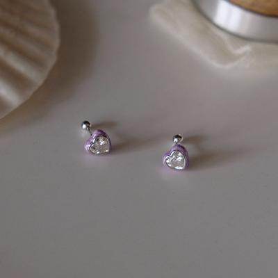 Purple Love Stud Earrings Women's Summer Color Dopamine Design Zircon Earrings Simple Taro Purple Heart Earrings