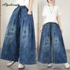 Plus Size Spring Autumn Women Vintage Jeans High Waist Blue Floral Print Baggy Denim Trousers Retro Casual Loose Large Size Chic Jeans With Pockets