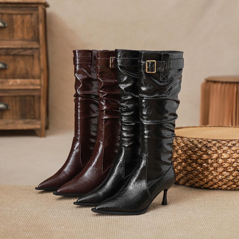 2026 Autumn and Winter Slim Heel New Pointed Elastic Knee High Boots