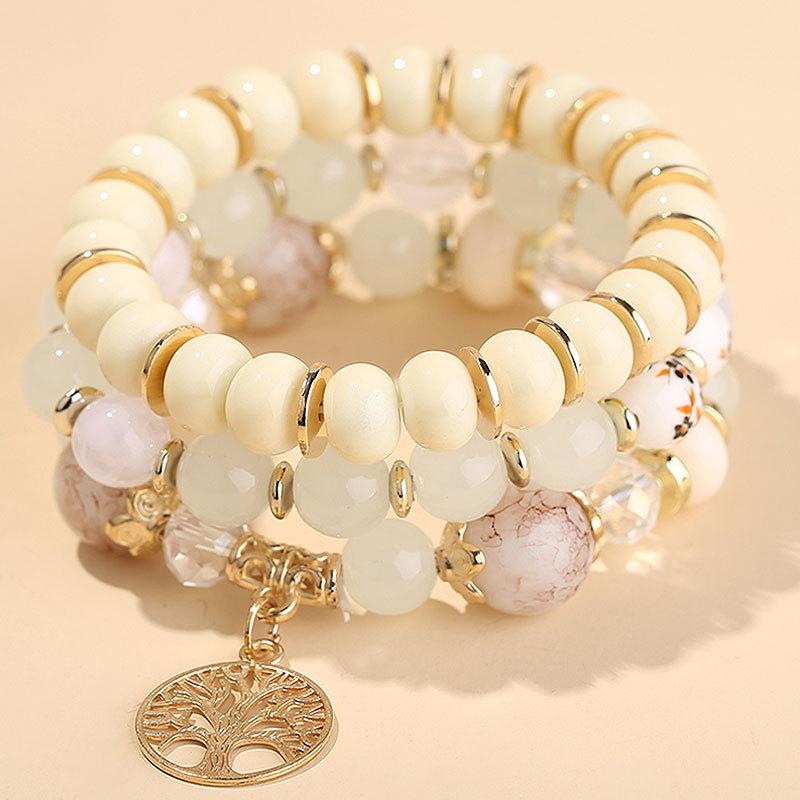 DIEZI Bohemian White Crystal Beads Strand Bracelets For Women Girls Ethnic Tree Of Life Charm Wrap Bracelet Pulseira Feminina