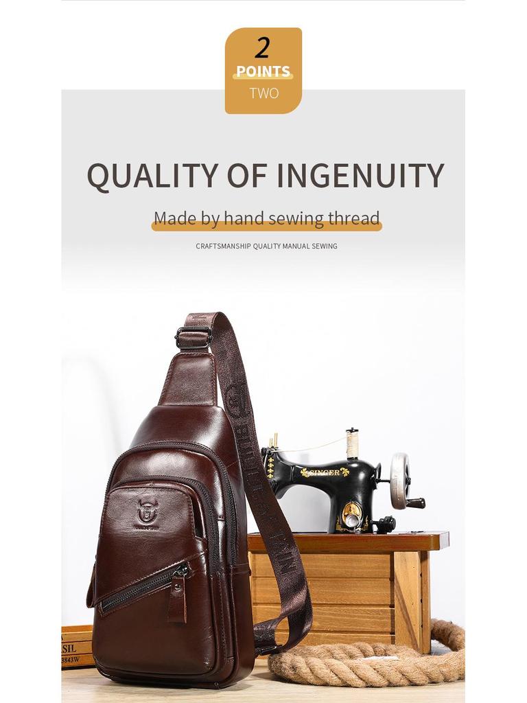 Men's Premium Leather Crossbody Chest Bag - Large Capacity for Tablet and Phone
