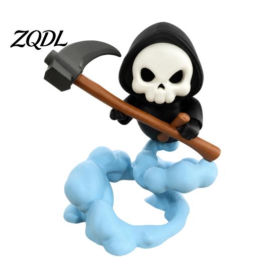3D Printed PLA Statue Grim Reaper Figurine with Cloud Base, Cute Environmental Friendly Ornament Skeleton Scythe Statue, Halloween Decorative