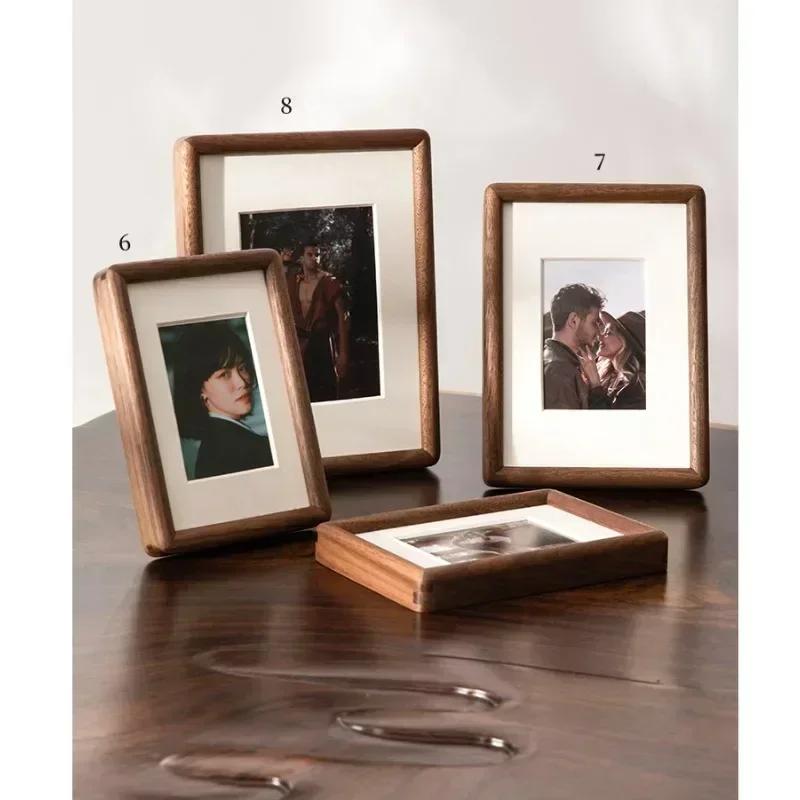 Zwart Walnoot Fotolijst Echt Houten Ronde Hoek Zwenk Tafel 6/7/8 Inch Pen-gatverbinding Fotolijst Huisdecoratie Foto Lijst