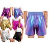 Pantaloncini Metallici Unisex per Bambini Vita Elastica Bottoni a Pressione Laterali Staccabili Tasche Laterali per Danza Hip Hop Festa Palco