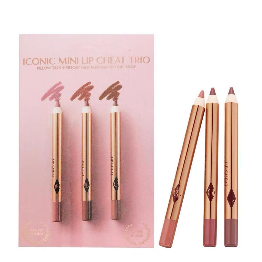 Matte Lip Liner Pencil Lipstick Set Pillow Talk 3-Piece Kit Long-Lasting Waterproof Smudge-Proof Lip Makeup Tools