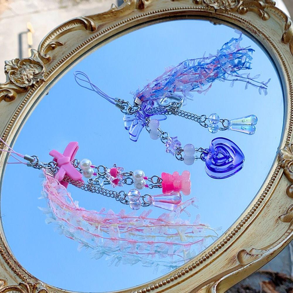 

Lace Ribbon Y2K Phone Pendant Sweet Girl Phone Chain Kawaii Phone Lanyard Girl Woman розовый