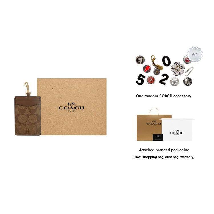 Coach Lanyard 7 Monogram Coated Canvas And Leather Necklace Bag Card Holder Clutch Women bags Khaki Brown 63274-IME74