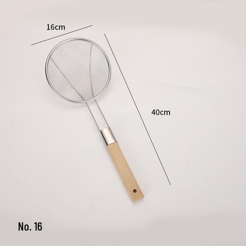Stainless Steel Ultra-Fine Skimmer with Wooden Handle for Household and Commercial Use