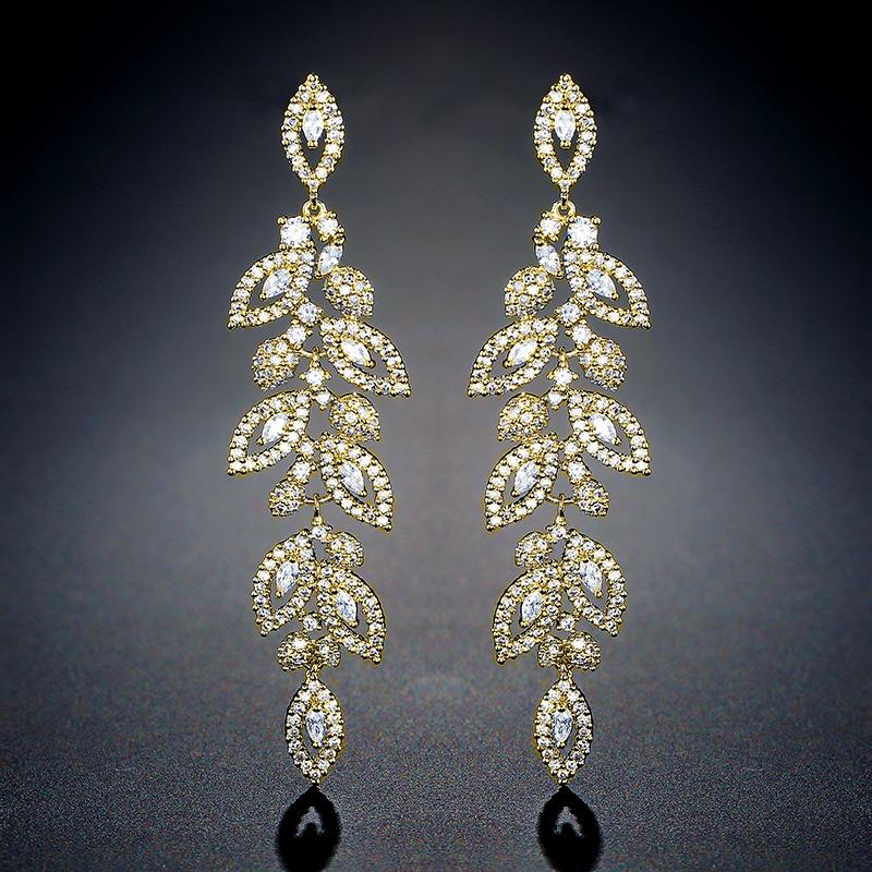 ZAKOL Boucles d'oreilles pendantes de mariage élégantes en zircone brillante polie, forme feuille marquise AAA CZ, Bijoux de fête