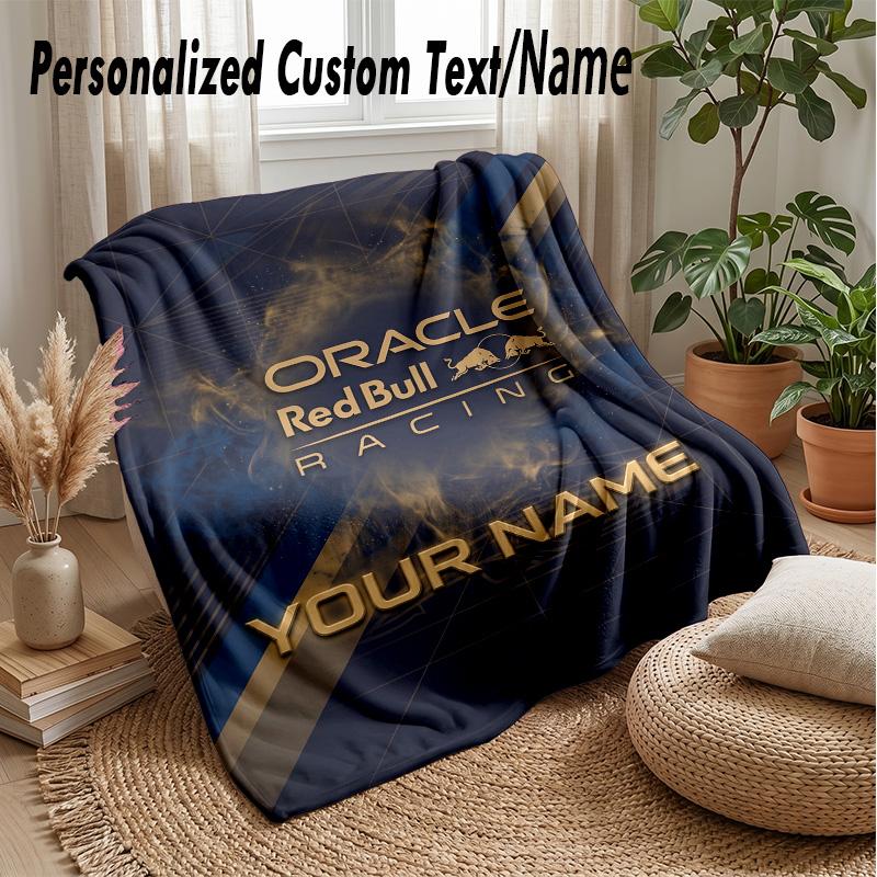 Red Bull Racing Custom Flannel Throw Blanket Print Your Name Text Soft Warm Blanket Holiday Present