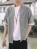 YF Men's Jinbei Cardigan Shirt Top, Haori (Cotton Jacket), Loose Fit, Plus Sizes, Japanese Style, Workwear, Samue, Short Sleeve, 5/8 Sleeve, Solid Col