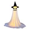 Halloween Ghost Decoration with LED Light Large White Scary Light Up Ghost with Witch Hat for Outdoor Front Porch Yard Garden Lawn Home Decor