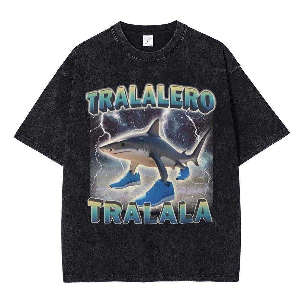 Italian Brainrot Tralalero Tralala Tung Tung Tung Sahur Bombardiro Crocodilo Funny Meme T-shirt Men Women Vintage Washed T shirt